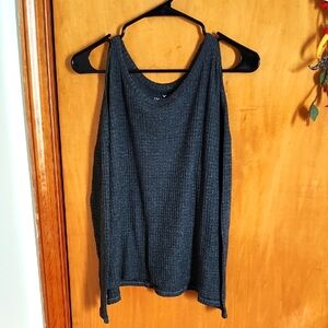 AE Gray Waffle Cold Shoulder Sweater - S